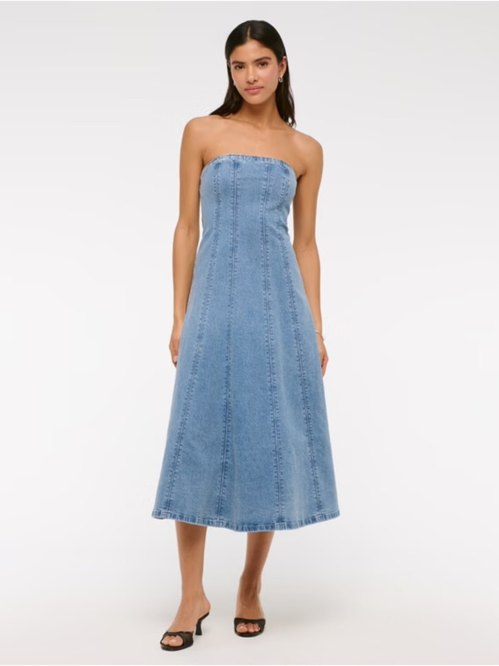 Abercrombie Strapless Light Blue Denim Midi Dress